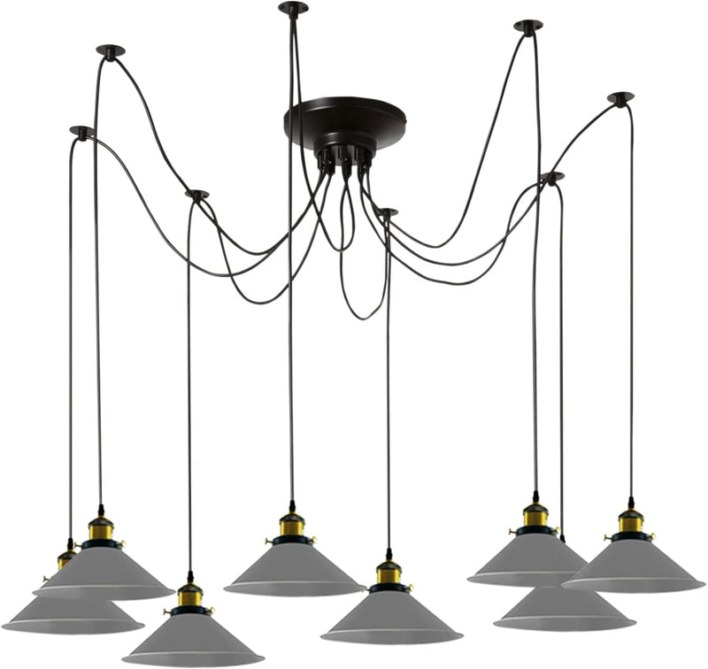 8 Heads Spider Pendant Light Industrial Metal Cone