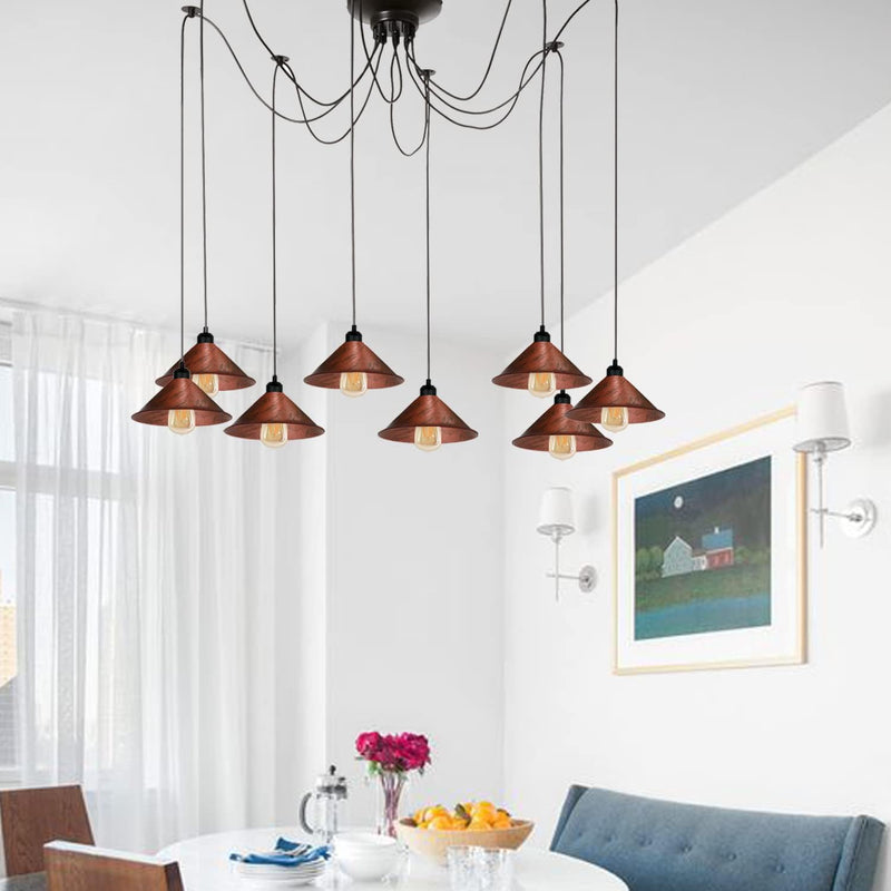 8 Heads Spider Pendant Light Industrial Metal Cone