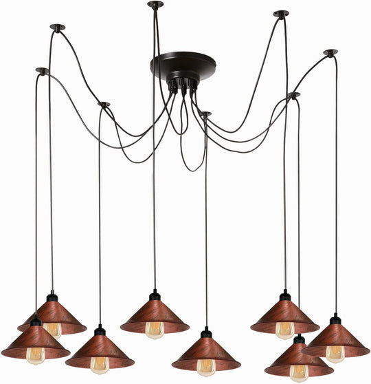 8 Heads Spider Pendant Light Industrial Metal Cone