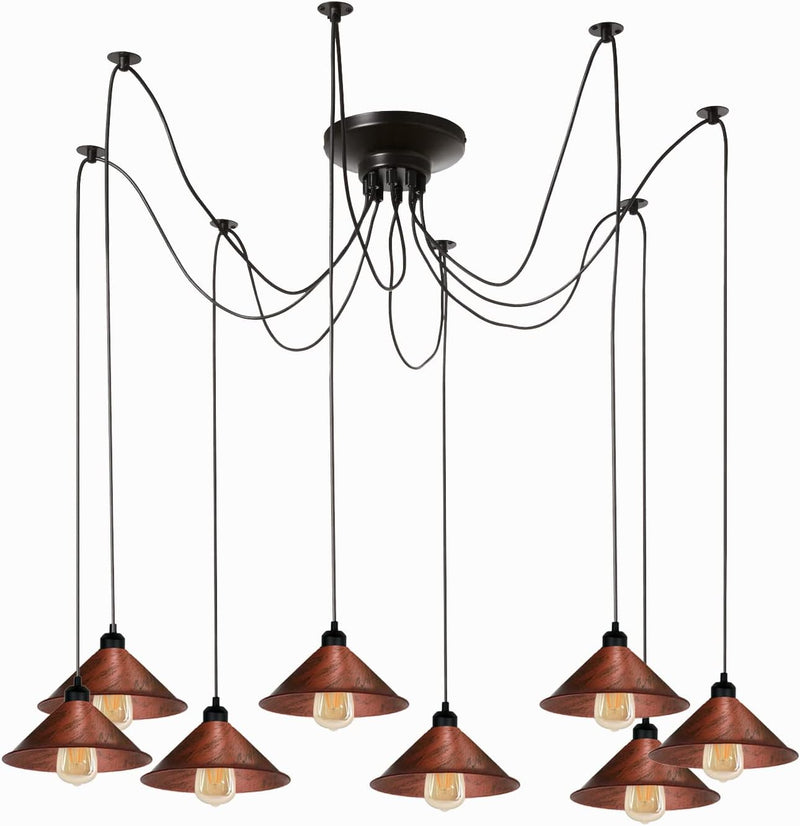 8 Heads Spider Pendant Light Industrial Metal Cone