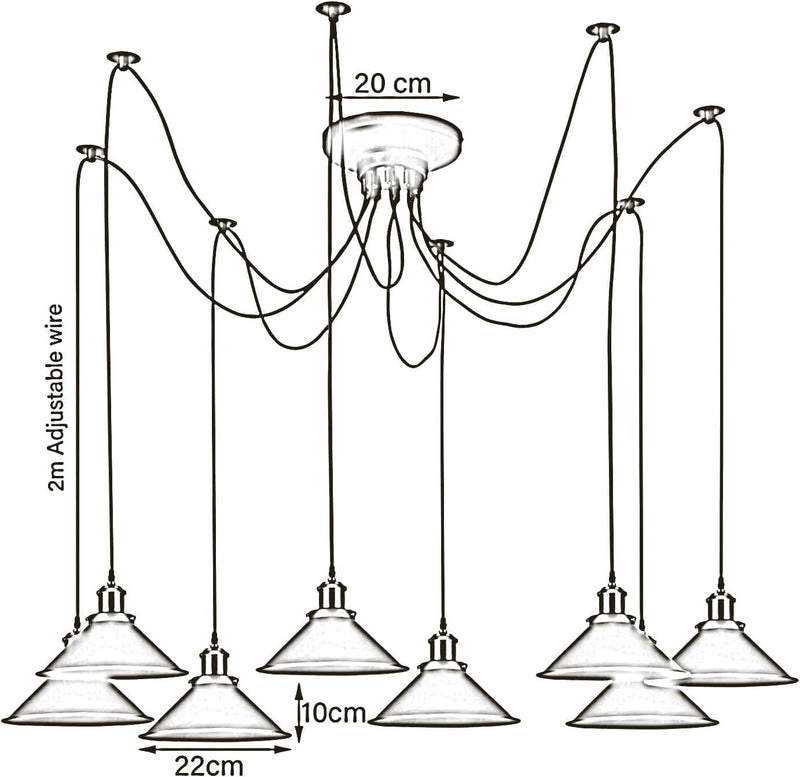8 Heads Spider Pendant Light Industrial Metal Cone