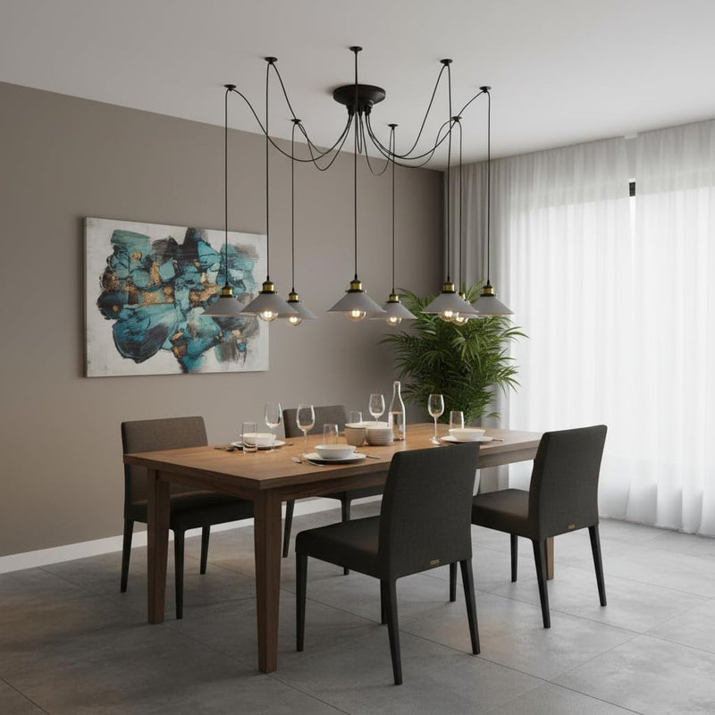 8 Heads Spider Pendant Light Industrial Metal Cone