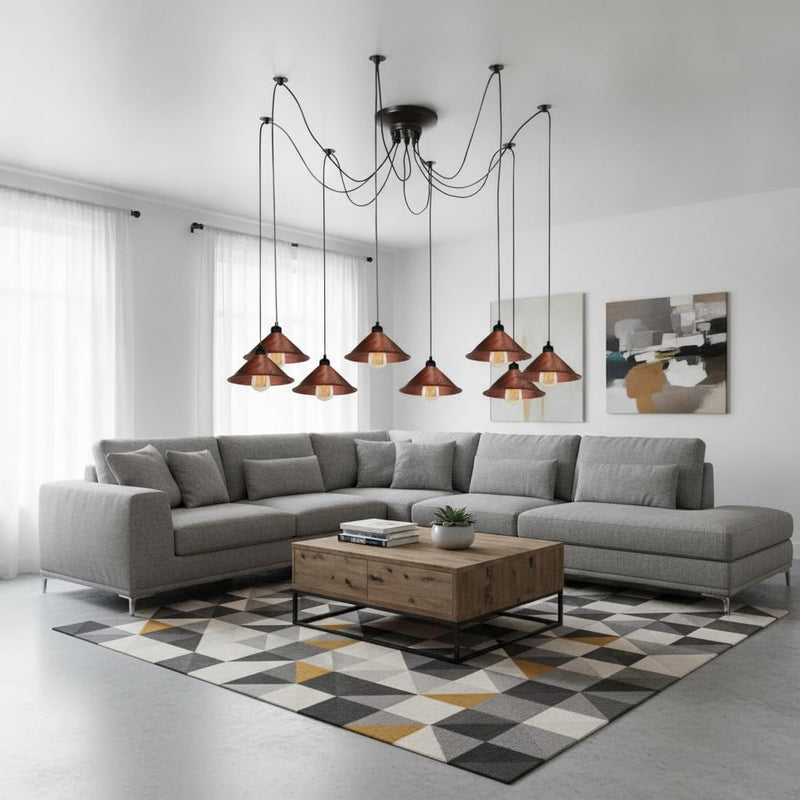 8 Heads Spider Pendant Light Industrial Metal Cone
