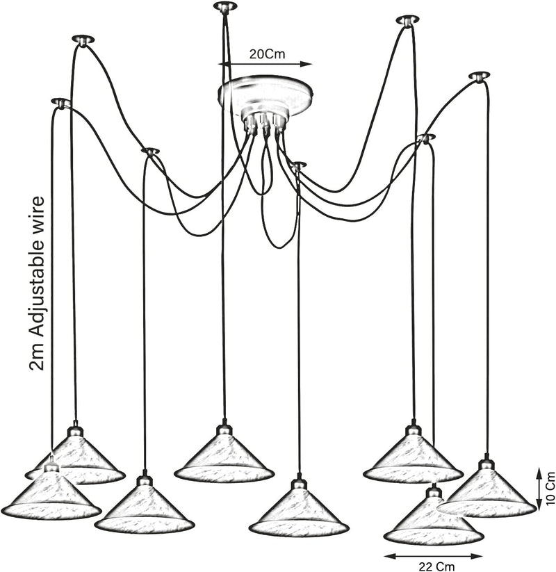 8 Heads Spider Pendant Light Industrial Metal Cone