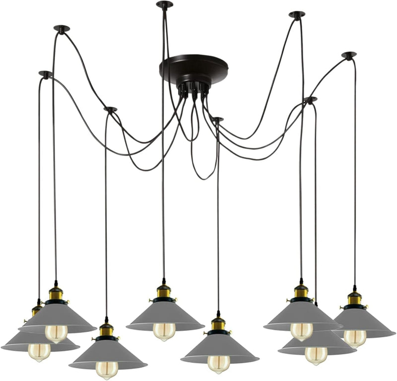 8 Heads Spider Pendant Light Industrial Metal Cone