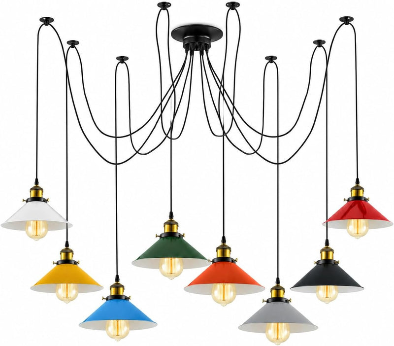 8 Heads Spider Pendant Light Industrial Metal Cone