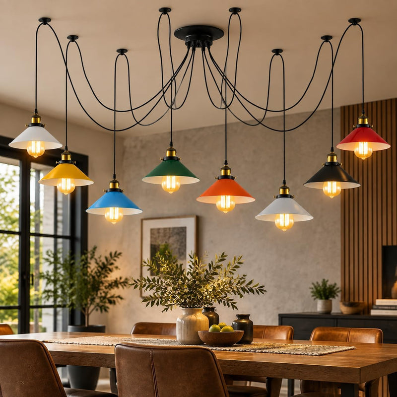 8 Heads Spider Pendant Light Industrial Metal Cone