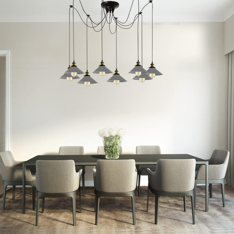 8 Heads Spider Pendant Light Industrial Metal Cone