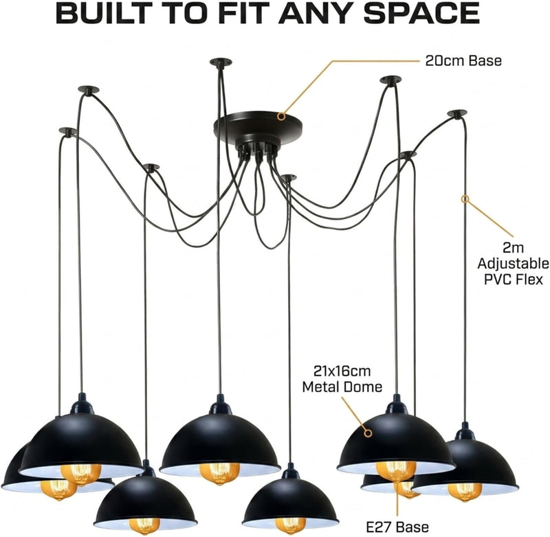 8 Heads Spider Pendant Light Industrial Metal Cone