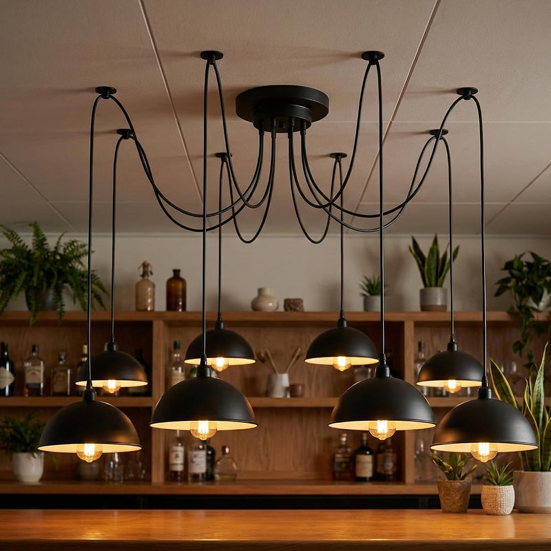 8 Heads Spider Pendant Light Industrial Metal Cone
