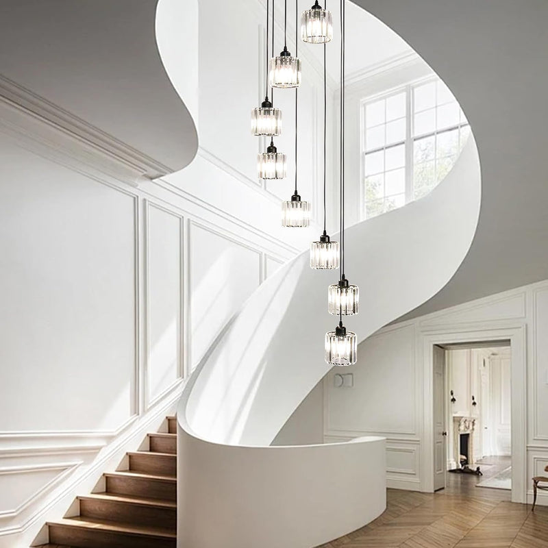 8-Light Crystal Staircase Chandelier Long Drop E27