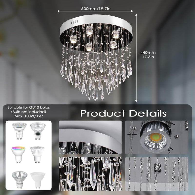 8-Light Crystal Staircase Chandelier Long Drop E27