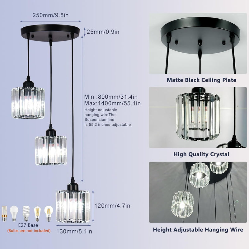 8-Light Crystal Staircase Chandelier Long Drop E27