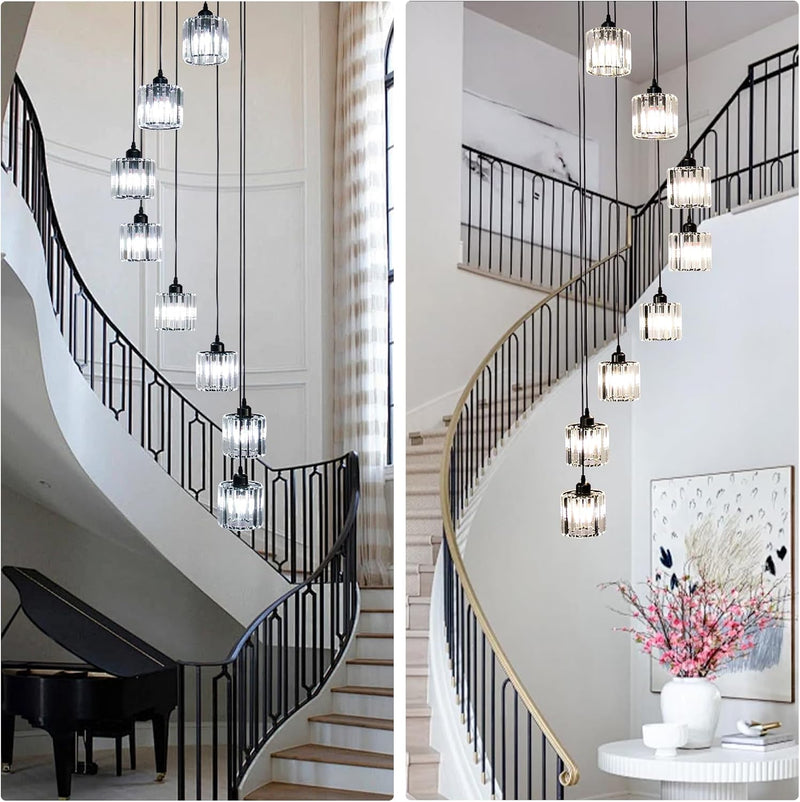 8-Light Crystal Staircase Chandelier Long Drop E27