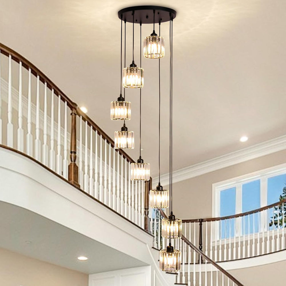 8-Light Crystal Staircase Chandelier Long Drop E27