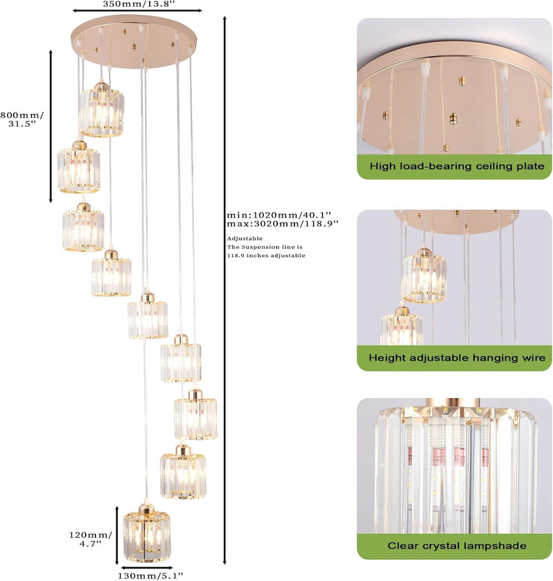 8 Light Raindrop Crystal Chandelier E27 Bulb Base