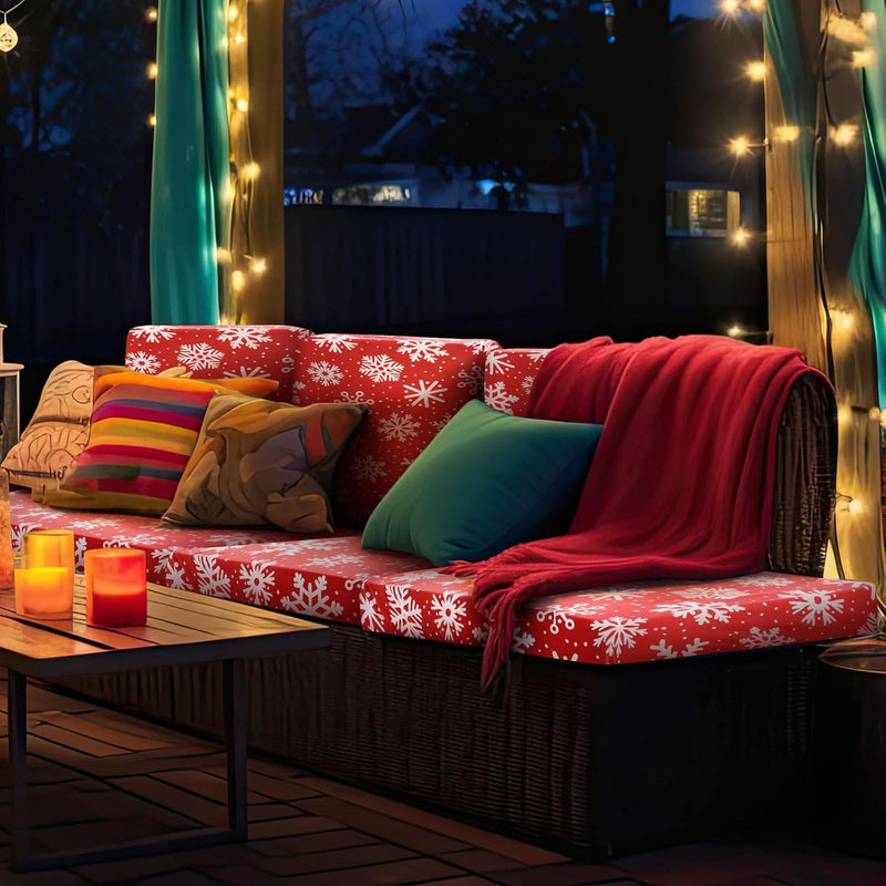 8 Pcs Christmas Stretch Couch Cushion Covers Snowflake
