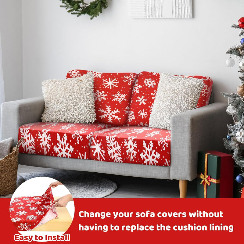 8 Pcs Christmas Stretch Couch Cushion Covers Snowflake