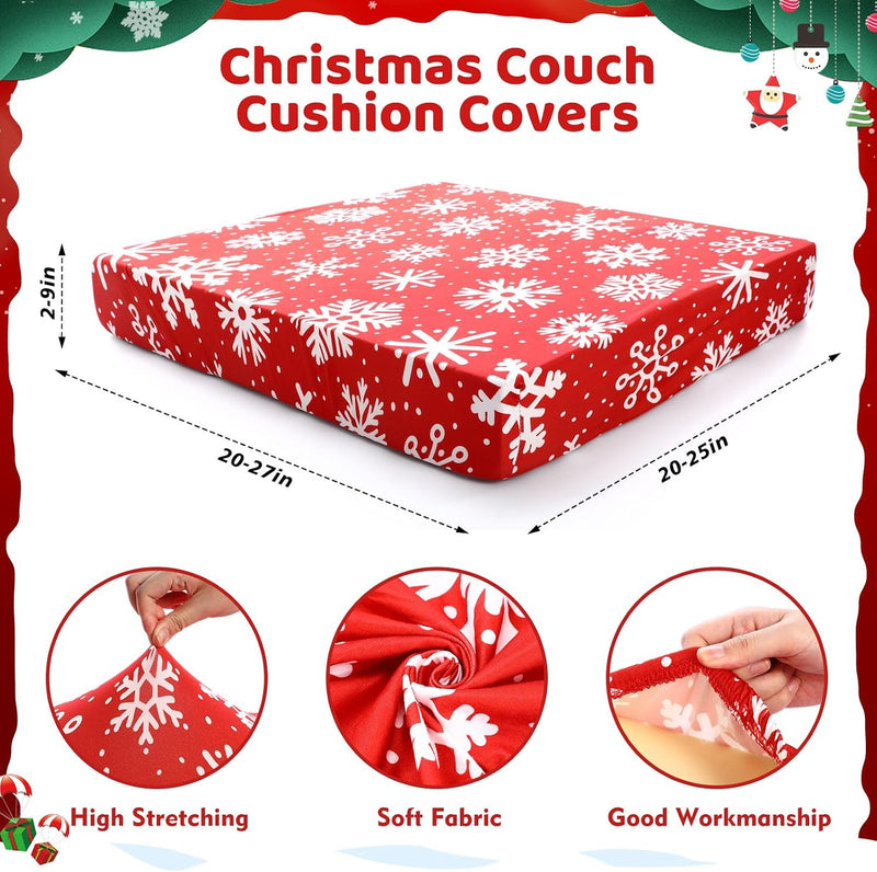 8 Pcs Christmas Stretch Couch Cushion Covers Snowflake