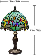 8'' Stained Glass Table Lamp Vintage Desk Bedside