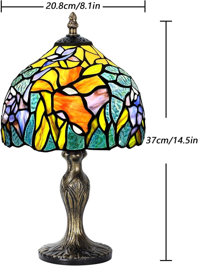 8'' Stained Glass Table Lamp Vintage Desk Bedside