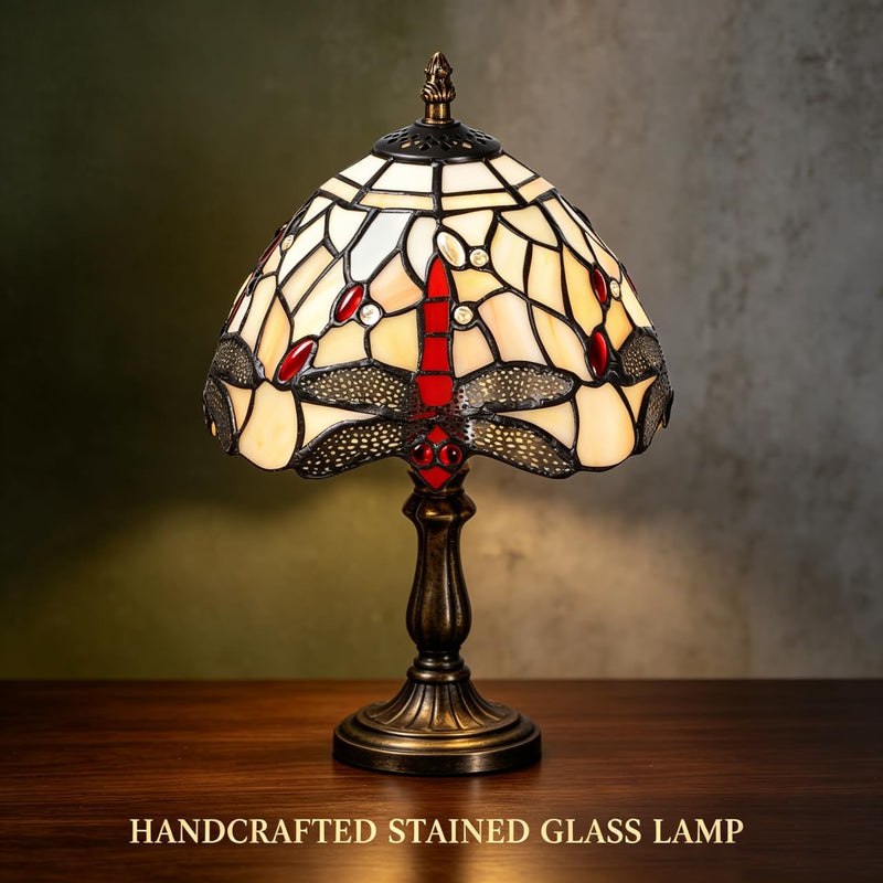 8'' Stained Glass Table Lamp Vintage Desk Bedside