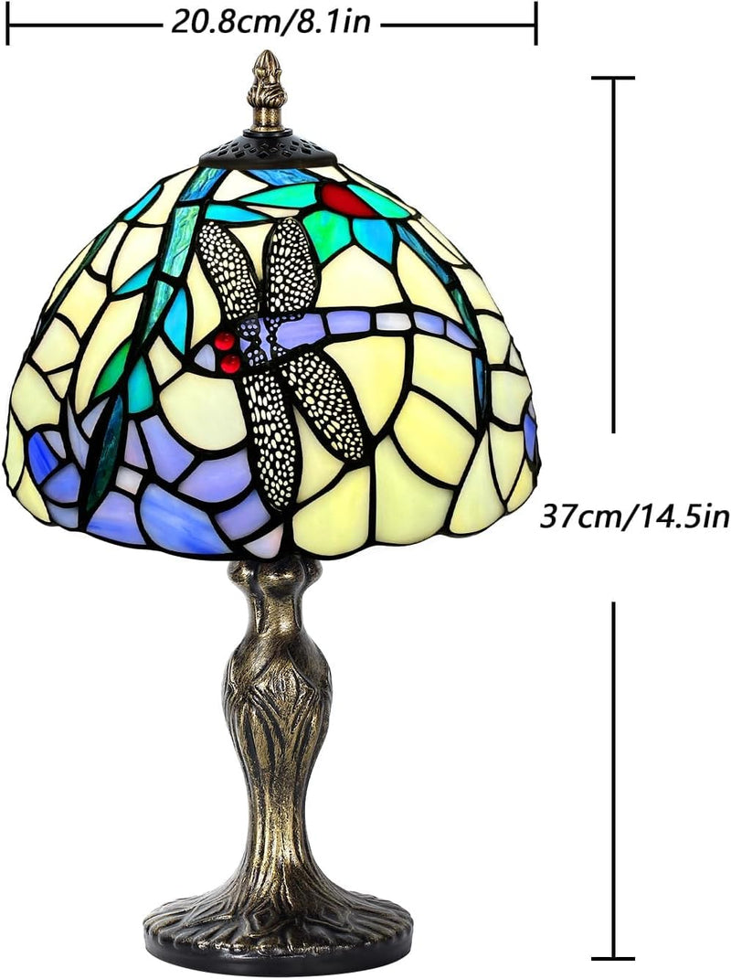 8'' Stained Glass Table Lamp Vintage Desk Bedside
