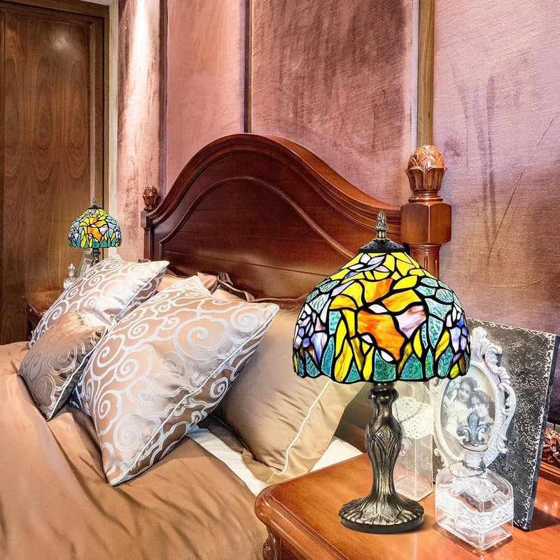 8'' Stained Glass Table Lamp Vintage Desk Bedside
