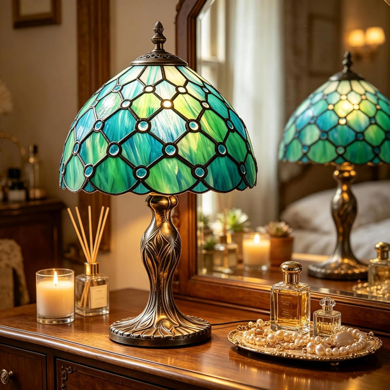 8'' Stained Glass Table Lamp Vintage Desk Bedside