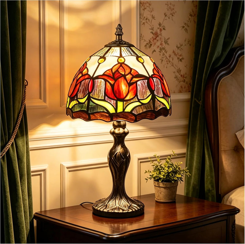 8'' Stained Glass Table Lamp Vintage Desk Bedside