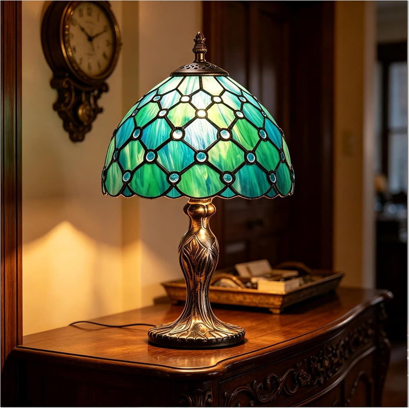 8'' Stained Glass Table Lamp Vintage Desk Bedside