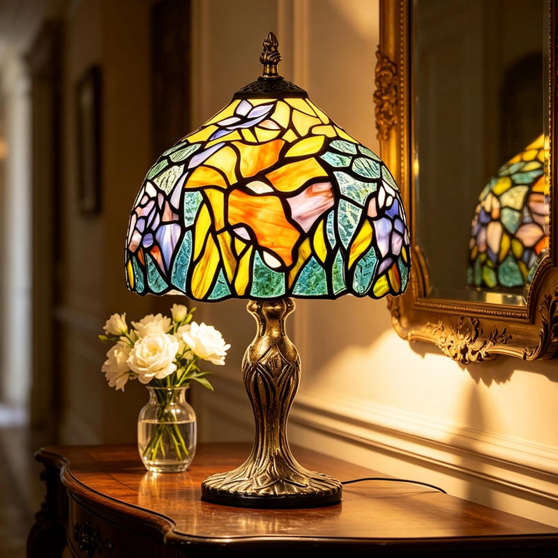 8'' Stained Glass Table Lamp Vintage Desk Bedside