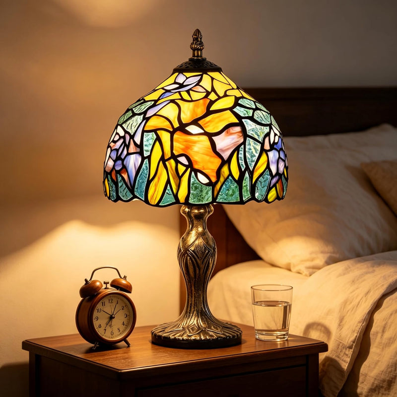 8'' Stained Glass Table Lamp Vintage Desk Bedside