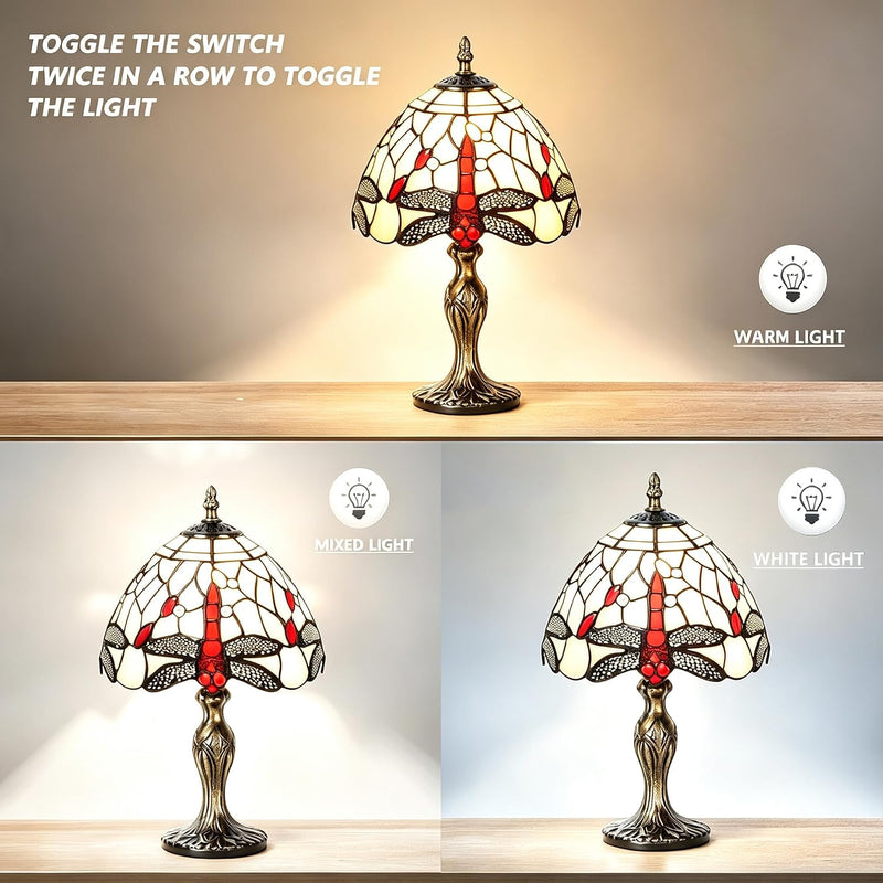 8'' Stained Glass Table Lamp Vintage Desk Bedside