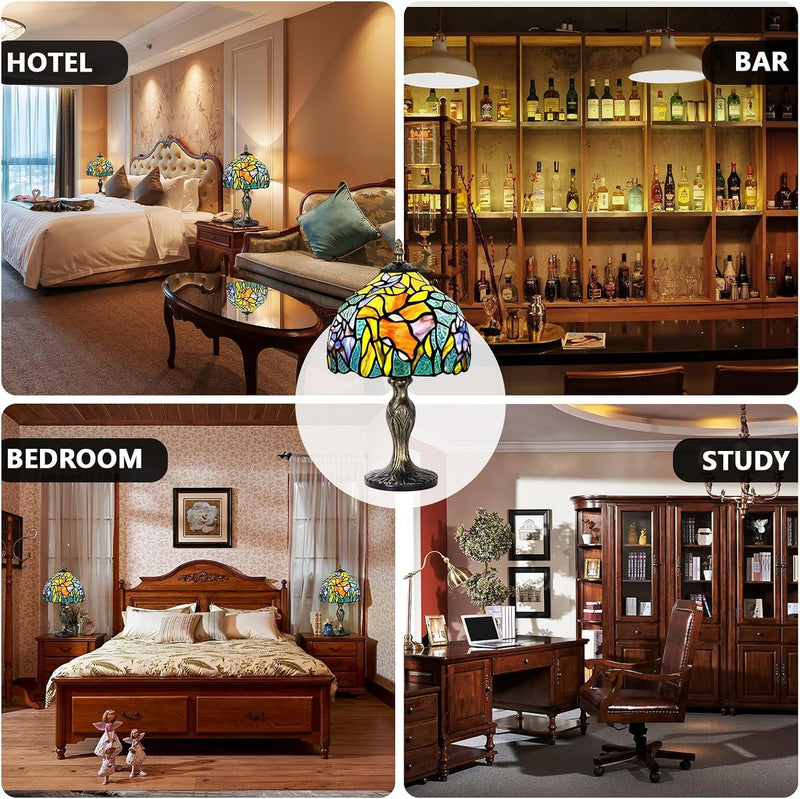 8'' Stained Glass Table Lamp Vintage Desk Bedside