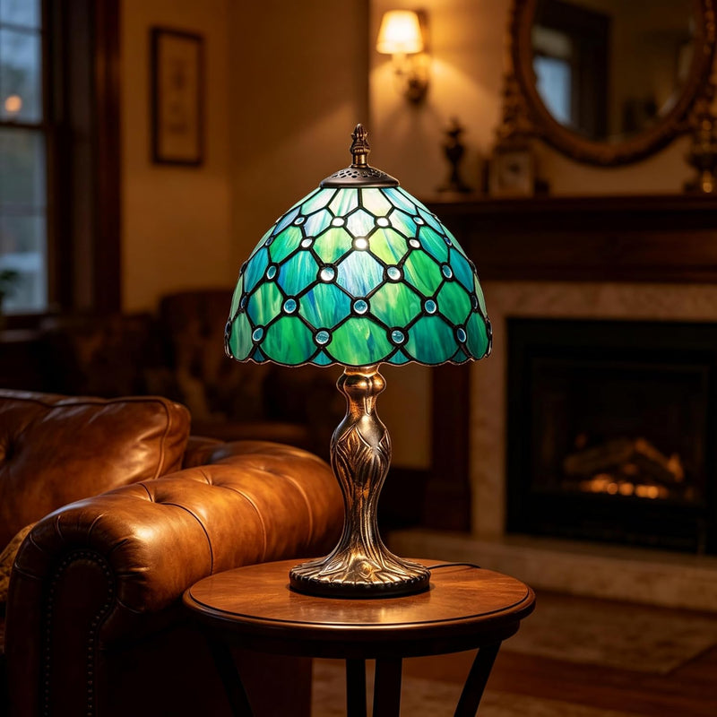 8'' Stained Glass Table Lamp Vintage Desk Bedside