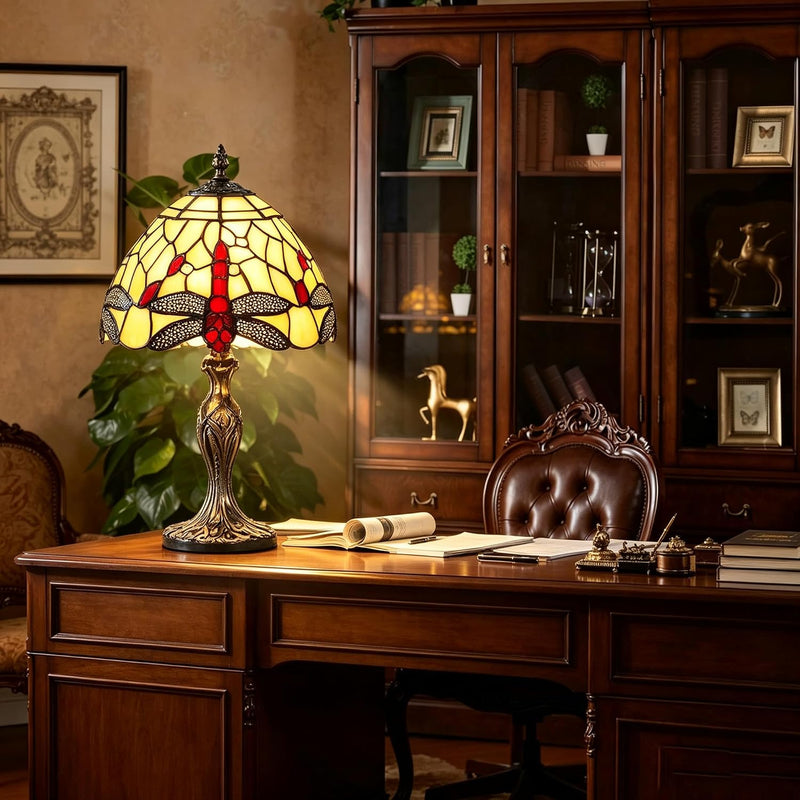 8'' Stained Glass Table Lamp Vintage Desk Bedside
