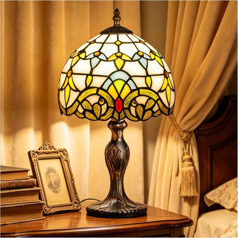 8'' Stained Glass Table Lamp Vintage Desk Bedside