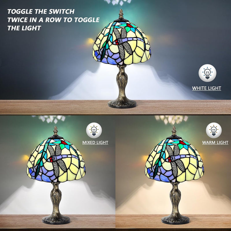 8'' Stained Glass Table Lamp Vintage Desk Bedside