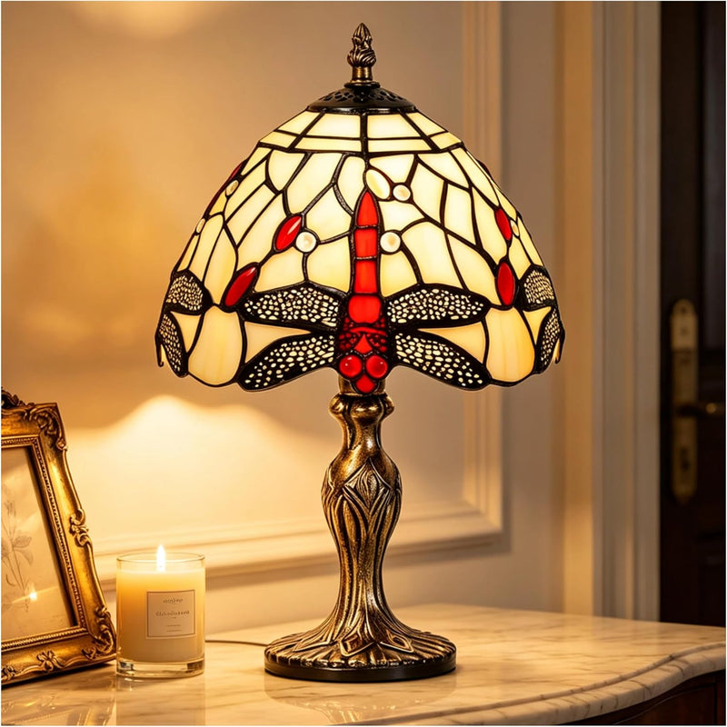 8'' Stained Glass Table Lamp Vintage Desk Bedside