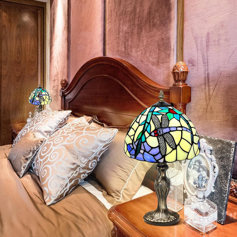 8'' Stained Glass Table Lamp Vintage Desk Bedside