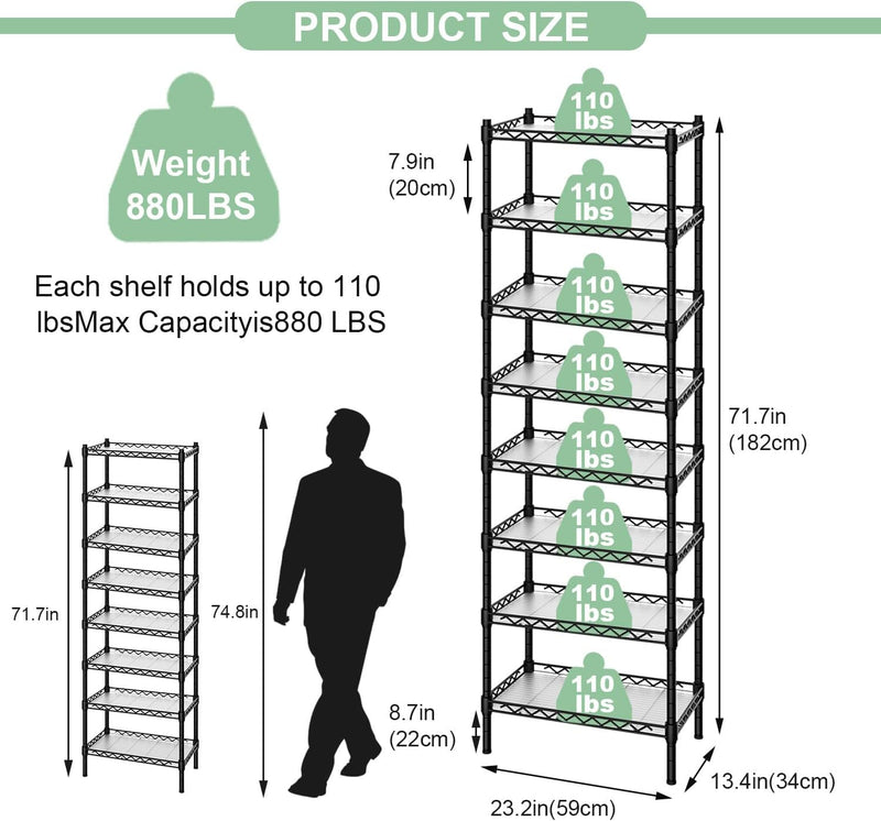 8-Tier Shelving Unit Adjustable Two 4-Tier Storage Shelves