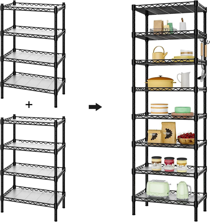 8-Tier Shelving Unit Adjustable Two 4-Tier Storage Shelves