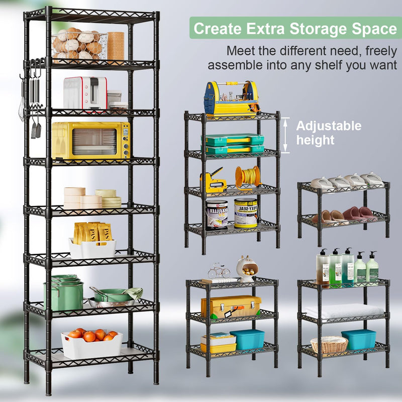8-Tier Shelving Unit Adjustable Two 4-Tier Storage Shelves