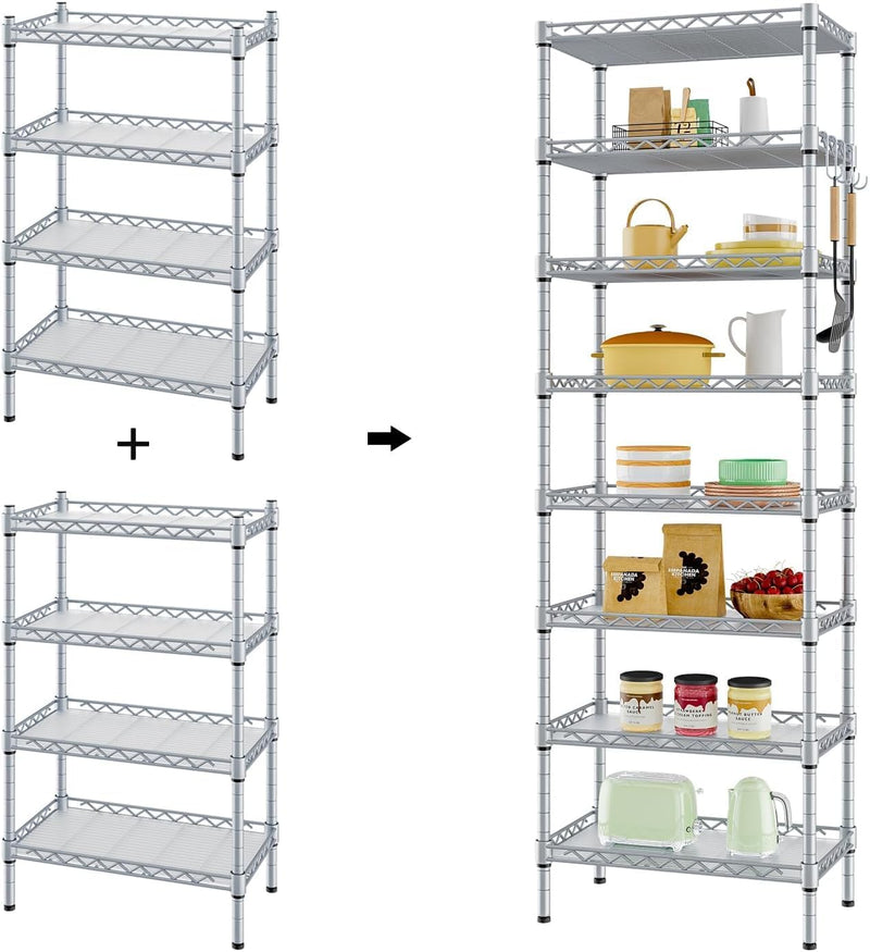 8-Tier Shelving Unit Adjustable Two 4-Tier Storage Shelves