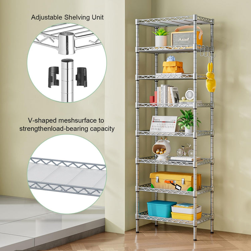 8-Tier Shelving Unit Adjustable Two 4-Tier Storage Shelves