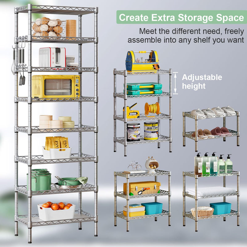 8-Tier Shelving Unit Adjustable Two 4-Tier Storage Shelves