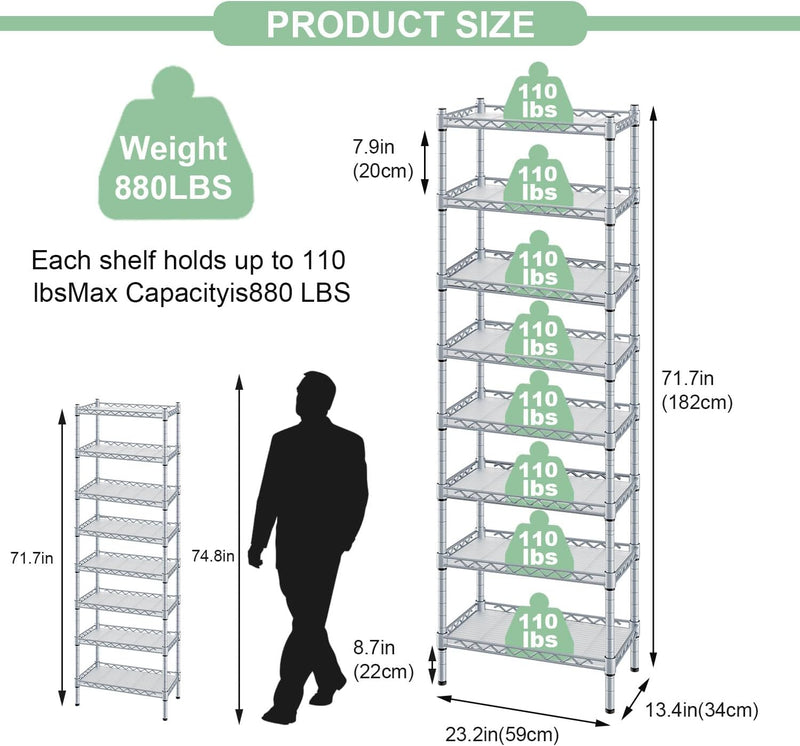 8-Tier Shelving Unit Adjustable Two 4-Tier Storage Shelves