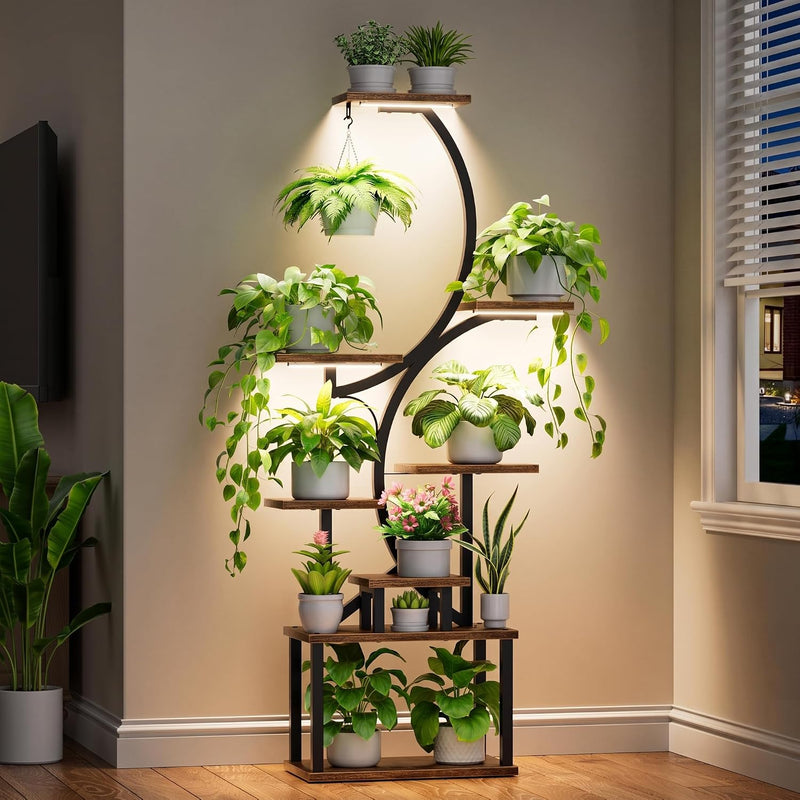8-Tiered Plant Stand with Grow Lights 62" Tall