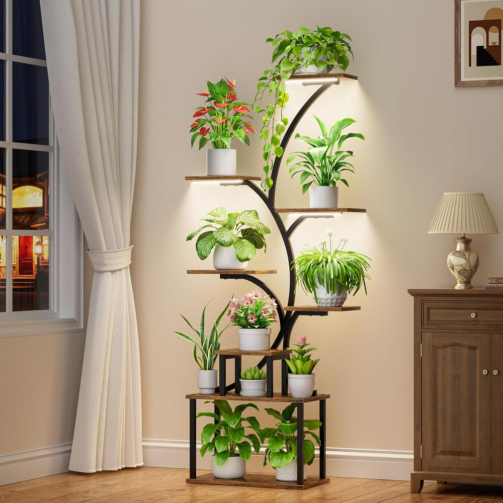 8-Tiered Tall Plant Stand with Grow Light Metal
